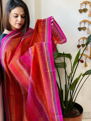 Pink, Orange Handmade Kantha Dupatta in Silk