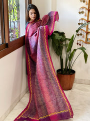 Purple, Pink Handmade Kantha Dupatta in Silk