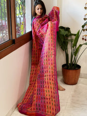Pink, Orange Handmade Kantha Dupatta in Silk