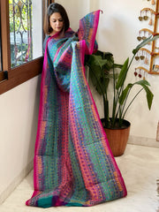 Pink, Blue Handmade Kantha Dupatta in Silk