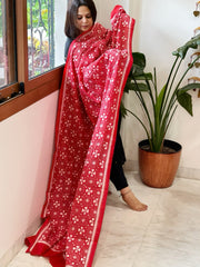 Red Handmade Kantha Dupatta in Silk