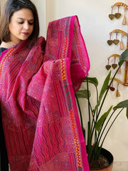 Pink Handmade Kantha Dupatta in Silk