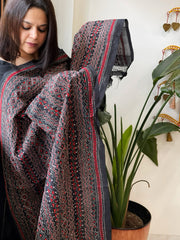 Black Handmade Kantha Dupatta in Silk