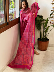 Pink Handmade Kantha Dupatta in Silk