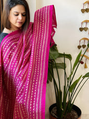 Pink Handmade Kantha Dupatta in Silk