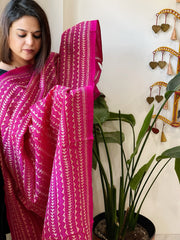 Pink Handmade Kantha Dupatta in Silk