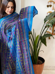 Dark Blue Handmade Kantha Dupatta in Silk