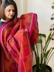 Pink, Orange Handmade Kantha Dupatta in Silk