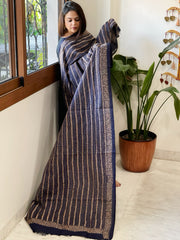Dark Blue Handmade Kantha Dupatta in Silk