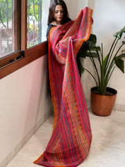 Orange, Pink Handmade Kantha Dupatta in Silk