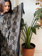 Black Handmade Kantha Dupatta in Silk