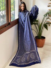 Blue Handmade Kantha Dupatta in Silk