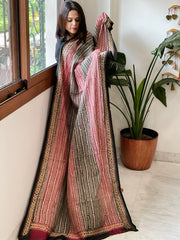 Black, Red Handmade Kantha Dupatta in Silk