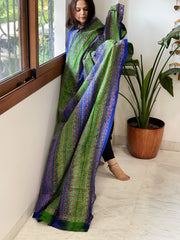 Green, Blue Handmade Kantha Dupatta in Silk