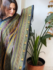 Black Handmade Kantha Dupatta in Silk