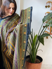 Black Handmade Kantha Dupatta in Silk