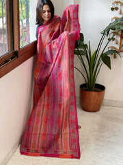 Pink, Orange Handmade Kantha Dupatta in Silk