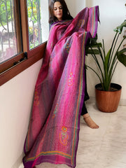 Pink, Purple Handmade Kantha Dupatta in Silk