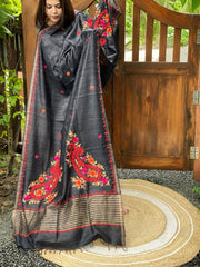 Black Kashmiri Aari Embroidered Dupatta in Geecha Silk