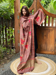 Lite Brown Kashmiri Aari Embroidered Dupatta in Geecha Silk