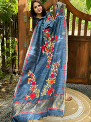 Blue Kashmiri Aari Embroidered Dupatta in Geecha Silk