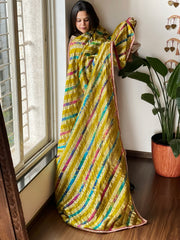 Mustard Handwoven Banarasi Dupatta with Multicolor Tie Dye in Pure Crushed Silk