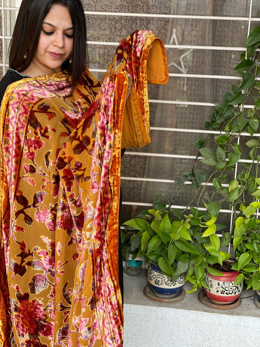 Net Dupatta with Floral Velvet Design