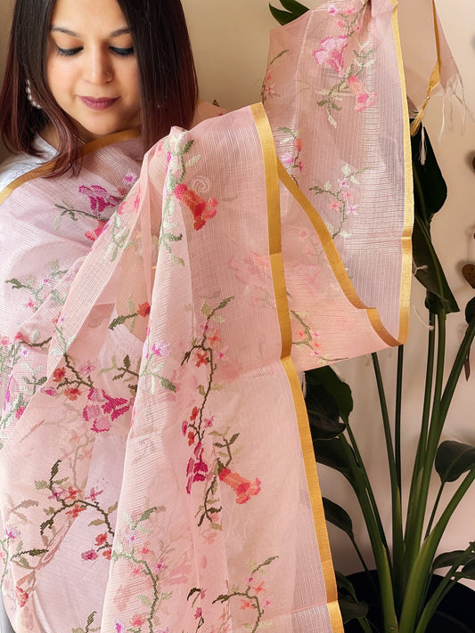 Organza Dupatta with cross-stitch embroidery