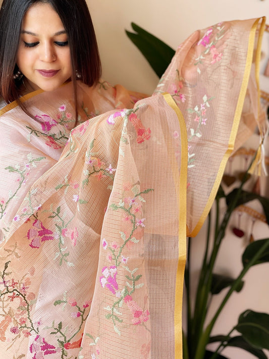 Organza Dupatta with cross-stitch embroidery
