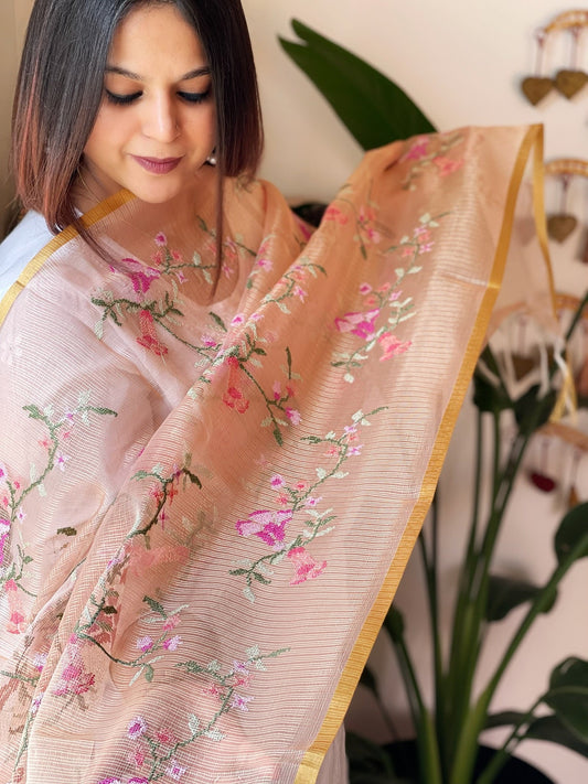 Organza Dupatta with cross-stitch embroidery