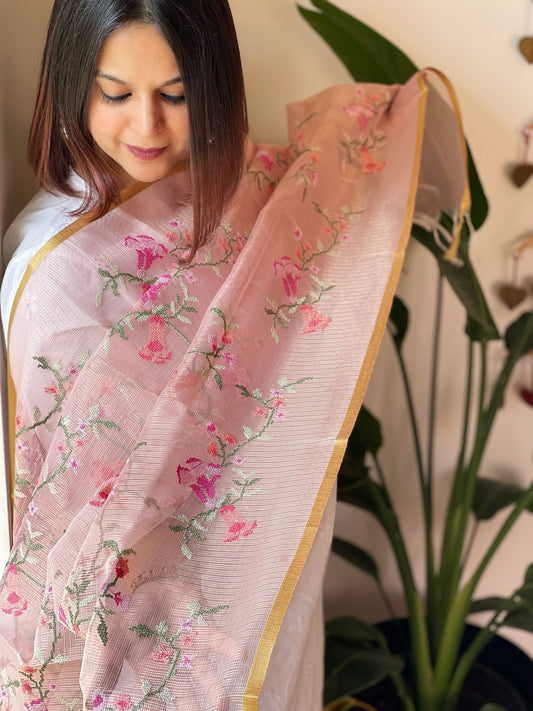 Organza Dupatta with cross-stitch embroidery