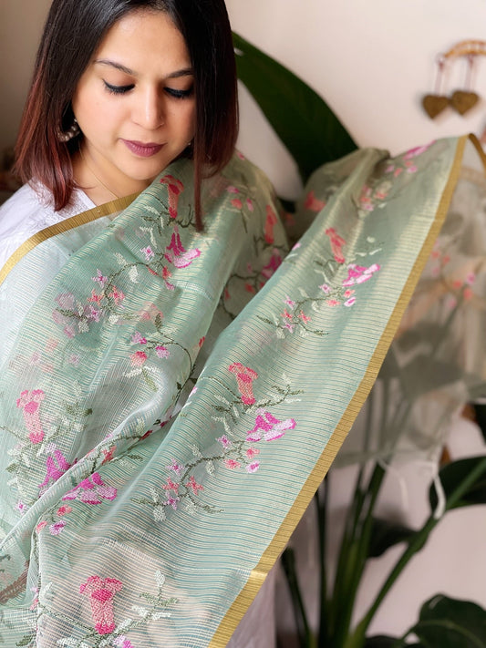 Organza Dupatta with cross-stitch embroidery