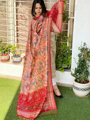 Printed Kalamkari with Patola Pallu Dupatta in Fine Art Silk