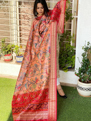 Printed Kalamkari with Patola Pallu Dupatta in Fine Art Silk