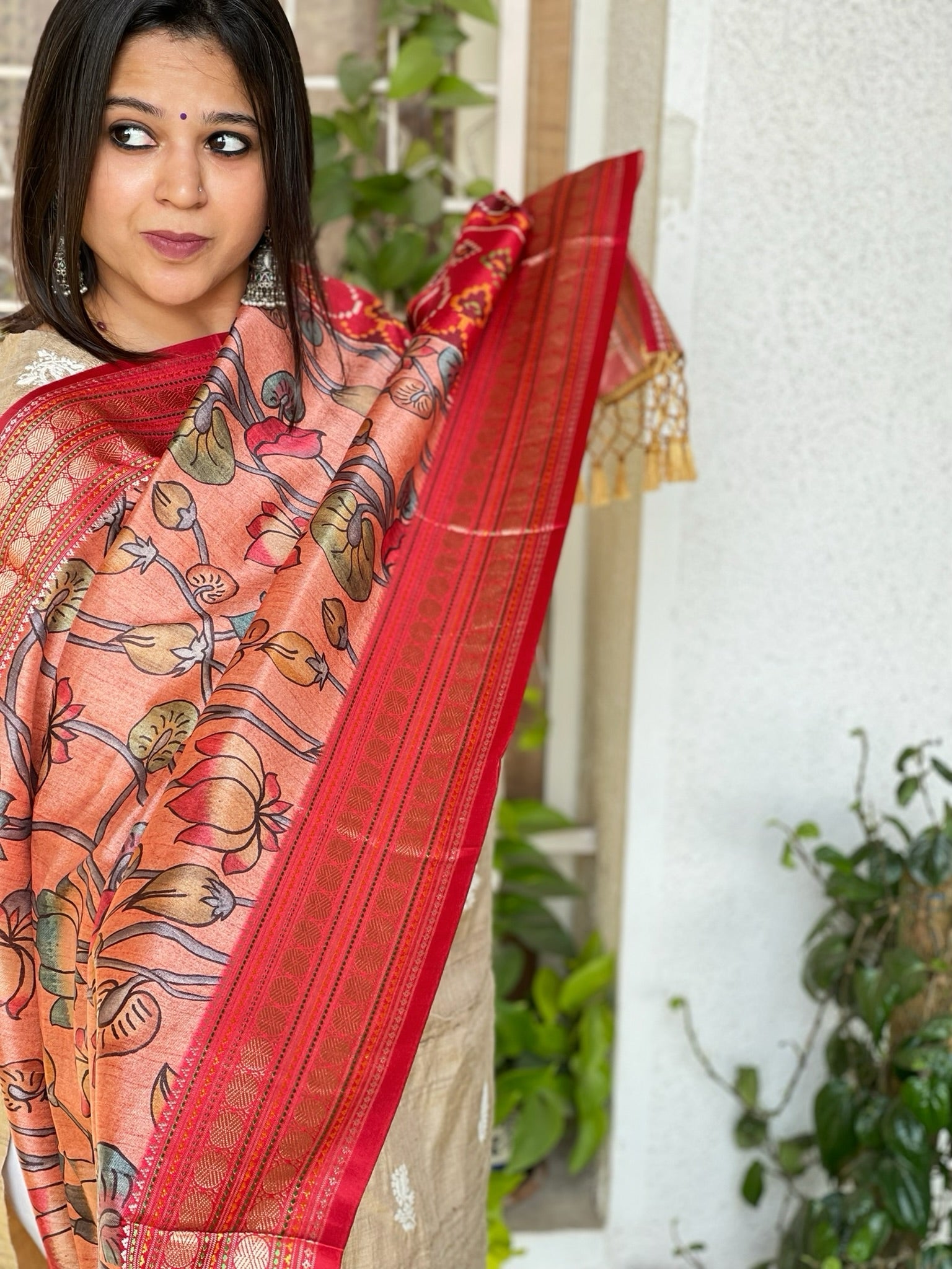 Printed Kalamkari with Patola Pallu Dupatta in Fine Art Silk