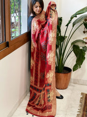 Ajrakh Handblock Printed Organza Crepe Dupatta with Banarasi Border - Masakalee