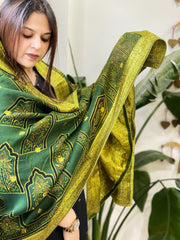 Ajrakh Handblock Printed Organza Dupatta with Banarasi Border - Masakalee