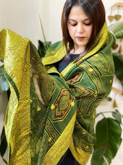 Ajrakh Handblock Printed Organza Dupatta with Banarasi Border - Masakalee