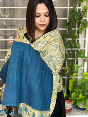 Ajrakh Handblock Printed Silk - Woollen Shawl - Masakalee