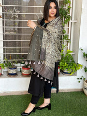 Ajrakh Handblock Printed Silk - Woollen Shawl - Masakalee