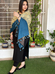 Ajrakh Handblock Printed Silk - Woollen Shawl - Masakalee