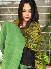 Ajrakh Handblock Printed Silk - Woollen Shawl - Masakalee