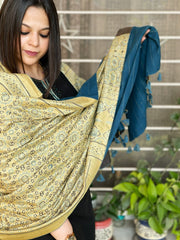 Ajrakh Handblock Printed Silk - Woollen Shawl - Masakalee