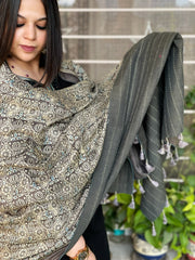 Ajrakh Handblock Printed Silk - Woollen Shawl - Masakalee