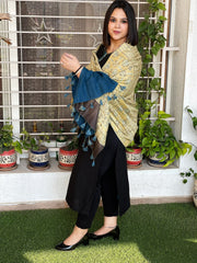 Ajrakh Handblock Printed Silk - Woollen Shawl - Masakalee