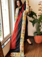 Ajrakh Patchwork Cotton Dupatta with Kantha Stitch & Mirror Work - Masakalee