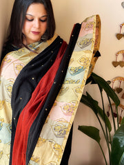 Ajrakh Patchwork Cotton Dupatta with Kantha Stitch & Mirror Work - Masakalee