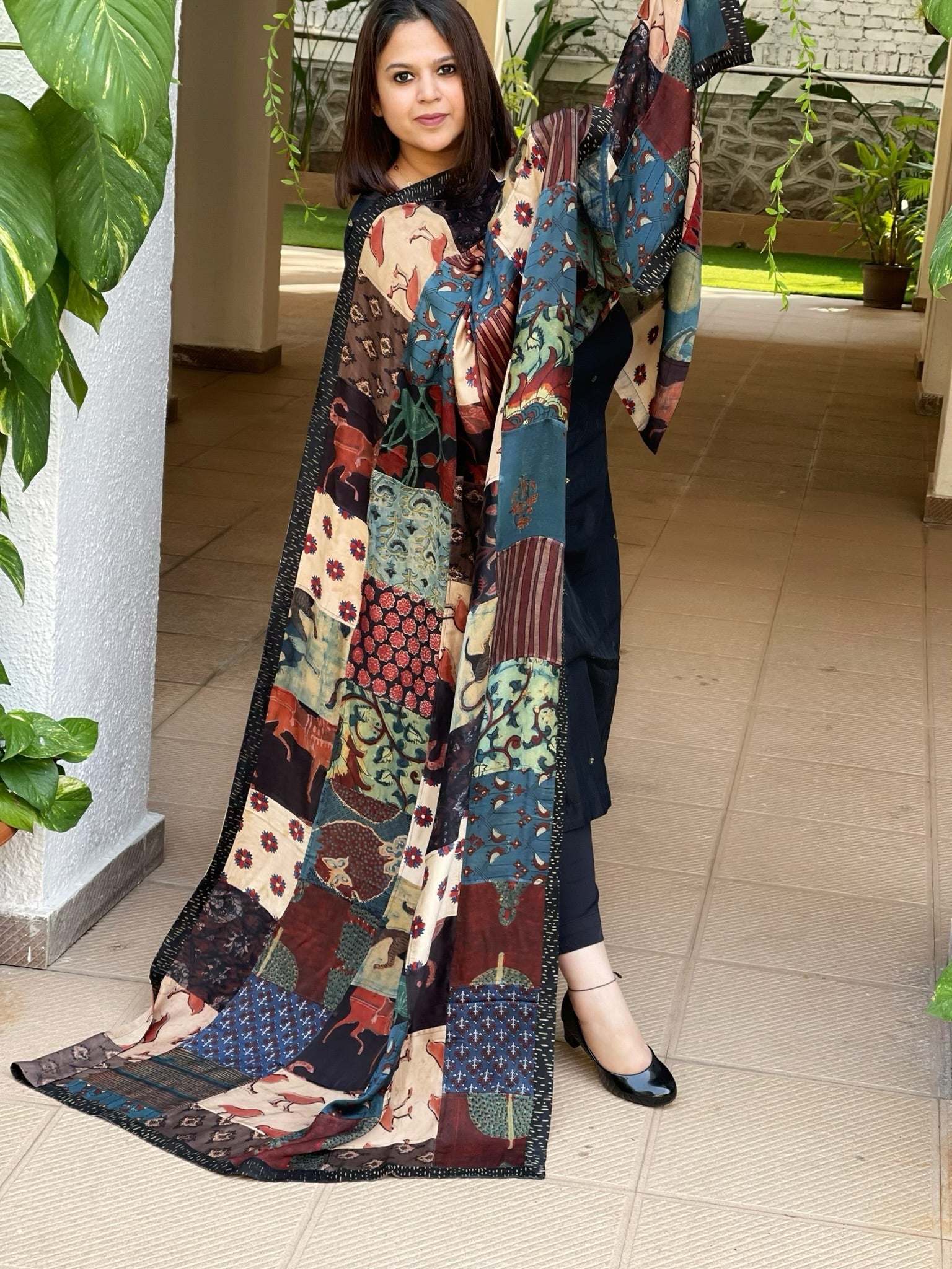 Ajrakh Patchwork Dupatta in Modal Silk - Masakalee