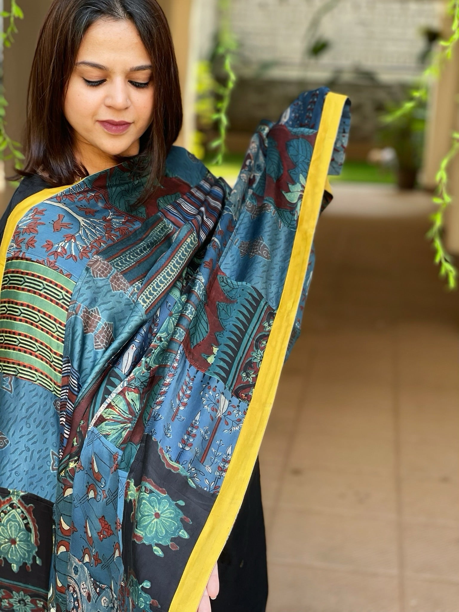Ajrakh Patchwork Dupatta in Modal Silk - Masakalee