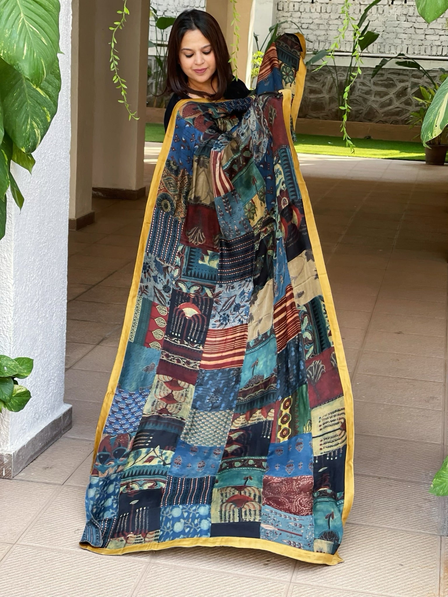 Ajrakh Patchwork Dupatta in Modal Silk - Masakalee